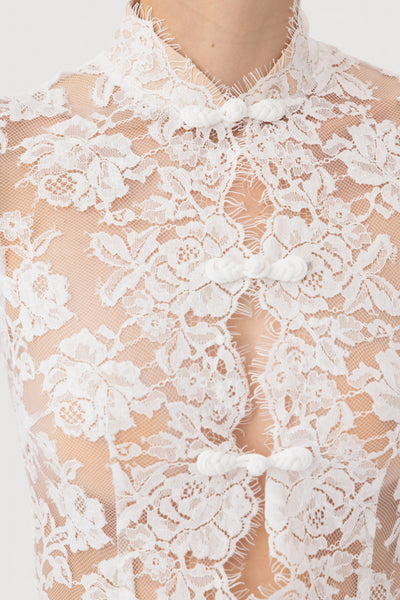 White floral lace top - side view