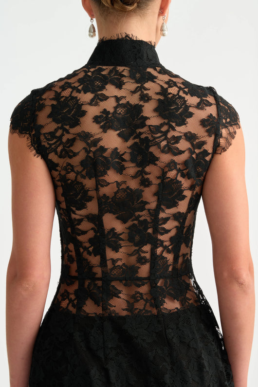 Black floral lace top - back view